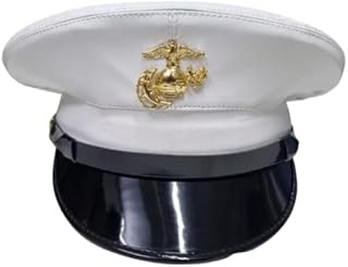 Marine Corps Dress Blue Enlisted Vinyl Service White Dress Cap Hat