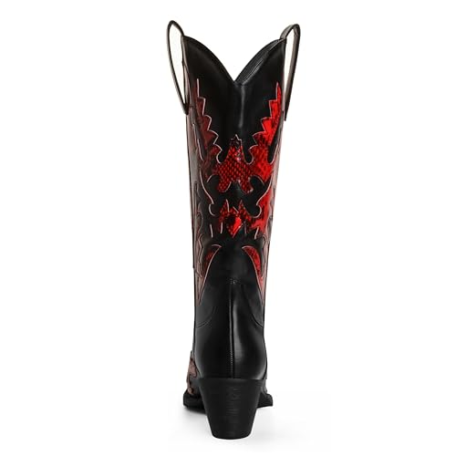 Image of ANN CREEK Women's 'Claremont' Sexy Cowboy Boots Mid Calf Knee-high Patchwork Dressy Cowgirl Western Woman Chunky Heel Pointed Toe Trendy Knee High Tall Boots