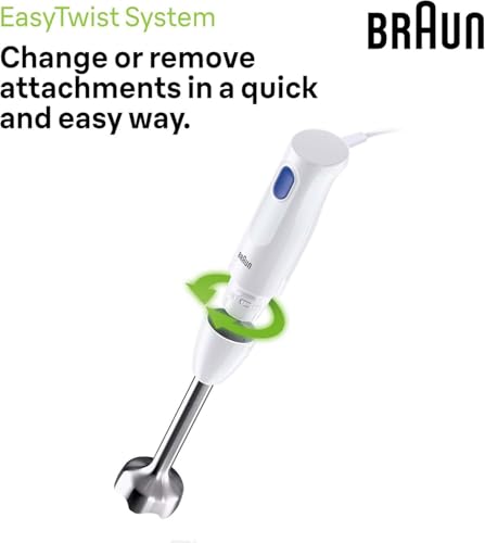 Image of Braun MultiQuick 1, Powerful 450W Hand Blender, Made in Europe, EasyTwist Technology, Lightweight, Stainless Steel Design, Dishwasher Safe, All-in-1: Blender, Grinder, Chopper & Whisker, MQ10.202M