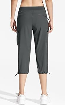 MOCOLY Dames 3/4 Lichtgewicht Ademende Capribroek Sneldrogend Waterdicht Wandelbroek Elastisch Zomer Outdoorbroek Sportbroek Trainingsbroek Joggingbroek Vrijetijdsbroek Grijs XS