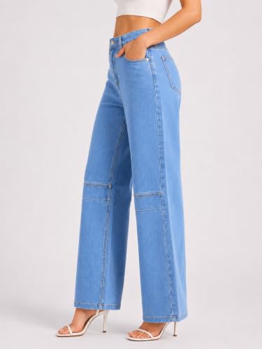 Image of GRECIILOOKS High Waist Jeans for Women - Wide Leg Straight Fit Denim | Baggy Cargo Style Casual Pants for Girls & Daily College Wear