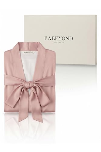 Image of BABEYOND Kimono Robe Cover up with Box Long Floral Satin Sleepwear Silky Bathrobe Bachelorette Robe