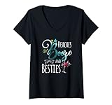 Womens Friends Weekend Girls Trip - Beaches Booze and Besties V-Neck T-Shirt