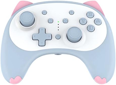 （05:30時点） PMW スイッチコントローラー Switch/Switch lite/OLED/PC対応用 プロコン mini 無線 ジョイコン スリープ解除 6軸ジャイロ 振動 ジャイロセンサー 連射機能付き 高耐久ボタン 重力感応 かわいい 猫耳デザイン イヤホンジャック付き Bluetooth 遅延なし 水色（青い）