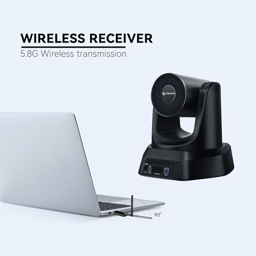 Image of TONGVEO AI Wireless PTZ Camera System with Auto Tracking Built-in Receiver & Bluetooth Speakerphone, 5.8GHz 1080P 60fps Conference Camera with 3X Optical Zoom, for Church Zoom, OBS Meetings