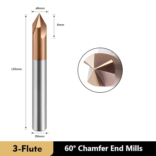 Image of Carbide Chamfer End Mills CNC Carving Bits 3 Flute TiSiN Coating V Groove 60 Degree for Different Material Like Steel Aluminum Copper Alloy 5 Pcs D6*50mm