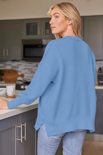 Image of LILLUSORY Women's Oversized Batwing Sweaters 2026 Fall Outfits Trendy Crewneck Knit Side Slit Fashion Pullover Tops