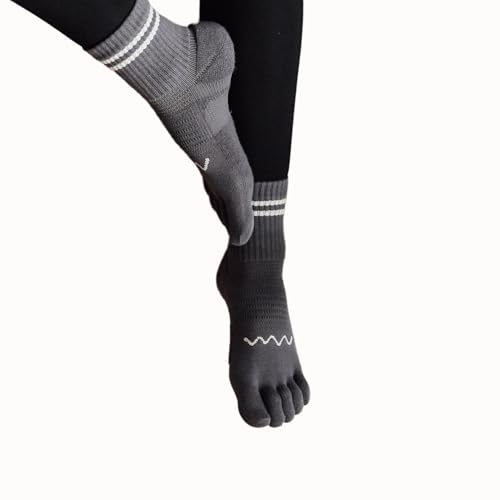 Spacer Mobility Premium Toe Socks | Mid Crew All Day Performance, Sweat Wicking, Optimal Foot Shape, Gray, Small