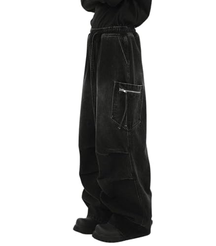 Cargo Jeans for Women Men Elastic Waist Baggy Jeans High Waisted Pants 90S Vintage Streetwear Grunge Clothes2