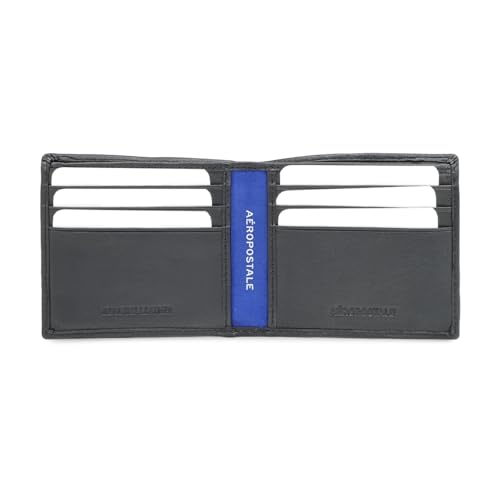 Image of Aeropostale Men's SLIMFOLD Wallet Malibu - Black | Debossed Buff Leather | Ultra-Slim Profile | Ideal for Gifting