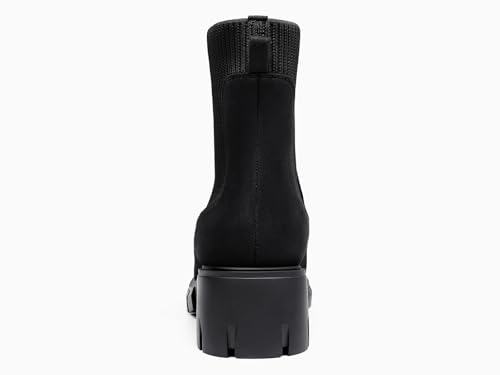 Image of Ruanyu Womens Platform Ankle Boots Elastic Chunky Block Heel Chelsea Booties Lug Sole Non-Slip Combat Shoes