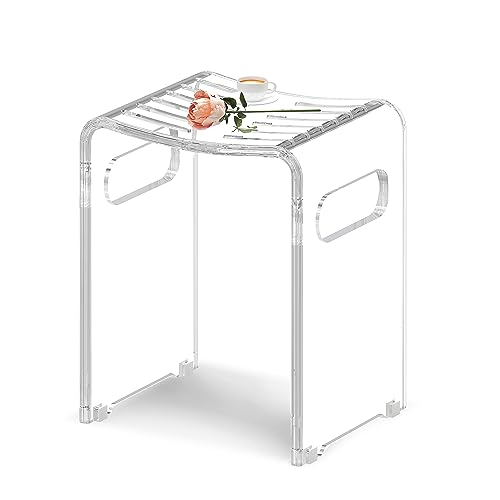 LFTYTUO Modern Acrylic Shower Bench, Clear Stool with Anti-Skip Silicone