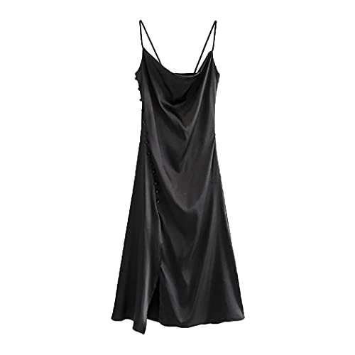 Robe caraco en satin noir de qualité supérieure au tombé fluide impeccable