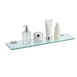 Gelthrox Mensola per Doccia Ripiani in vetro Temperato Mensola da parete in vetro da 8 mm Mensola da parete in acciaio inox cromato staffa per bagno e cucina (35CM)