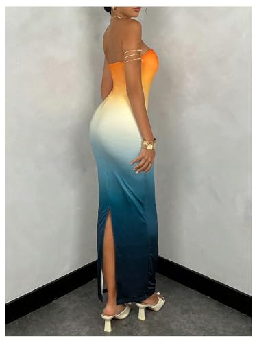 GORGLITTER Women's Ombre Tube Top Dress Bodycon Maxi Strapless Party Dresses2