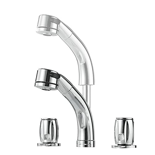 Grifo de lavabo de 3 orificios con caño telescópico para limpiar el lavamanos sin esfuerzo