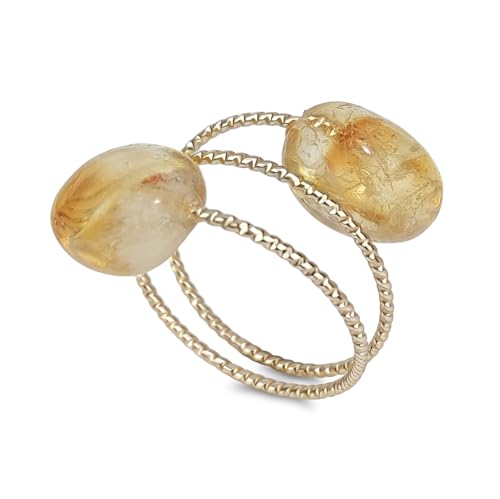 TSdiyART Citrine Ring, Healing Crystal Yellow Stone Rings Citrine Jewelry for Women, Handmade...