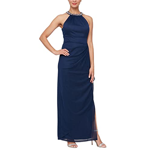 Image of Mesh Dress with Beaded Halter Style Neckline and Cascade Ruffle Detail Skirt