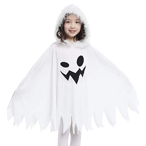 Cloudkids Capa con Capucha Disfraz de Halloween para Niñas Niños,Elfo Capa de Princesa Disfraz de Bruja para Halloween Fiesta para Infantiles Niñas, Color Blanco (7-9 años) Cover