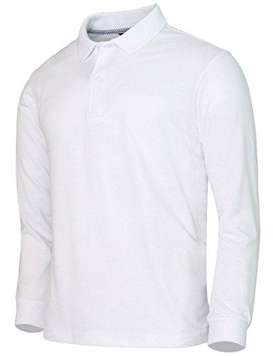 Bcpolo Men's Polo Shirt Cotton Pique Polo Shirt Long Sleeve Polo Shirt-White Xl #TOP7