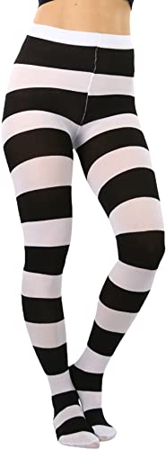 Image of ToBeInStyle Women's Wide Horizontal Contrast Stripe Tights Opaque Hosiery