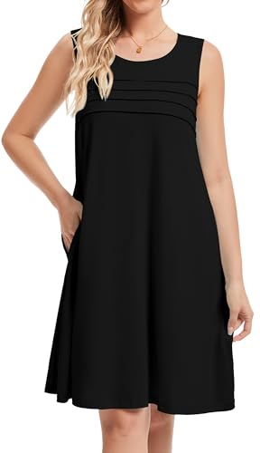 Image of CHICGAL Womens Summer Dresses Casual Loose Pleated Front Tshirt Sleeveless Tank Sundresses with Pockets 2026