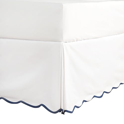 HIG Off White Chic Queen Bed Skirt - Easy Fit Scallop Edge Pleated Bedskirts, 14 Inch Drop Anti-Slip Dust Ruffle, Thick Fabric for Enhanced Privacy, Pre-Washed for Long-Lasting Use(N60022)