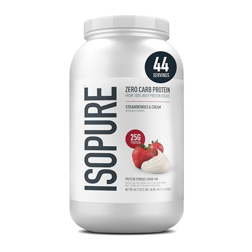 Image of Isopure Zero Carb 100% Whey Protein Isolate Powder - 3 lbs, 1.36 kg (Strawberries & Cream), , 25g Protein per serve, Lactose-Free, Gluten-Free, Vegetarian protein for Men & Women.