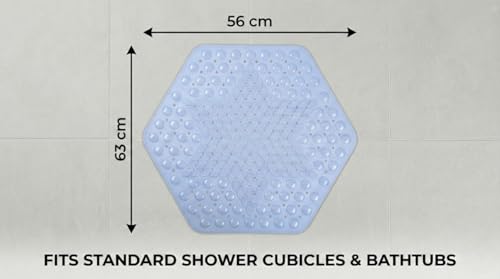 Image of RichAxis Hexagonal Shower Bath mat for Bathroom Silicone Anti Slip Bathroom Floor mat with Suction Cups & Drain Holes (56x63 cm, Hexa-Blue)