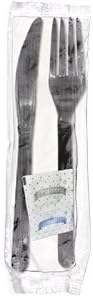 AmerCareRoyal 5-in-1 Disposable Silverware Heavy Duty Plastic Utensil Set with Fork, Knife, Salt & Pepper Packets, 12x13 inch 2-ply Napkin - Individually Wrapped Cutlery Meal Kit, Black, Case of 500 image 3