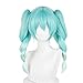 Xingwang Queen Anime Bunny Cosplay Wig with 45cm Pre Braided Pigtails Cyan Gradient Heat Resistant Synthetic Party Wigs for Women Girls