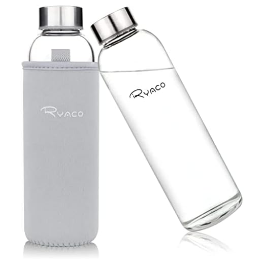 Ryaco Glasflaska drickflaska klassisk bärbar 550 ml BPA-fri för på språng sportflaska glas vattenflaska för att ta med kalla varma drycker med neoprenväska och svampborste (ljusgrå)