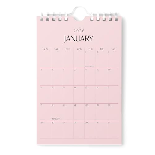 Karto Small Wall Calendar 2026 - Vertical 6x9 inch January 2026 to June 2027 - Small, Versatile, and Easy Planning with the Aesthetic Desk Monthly Calendar - All Pink