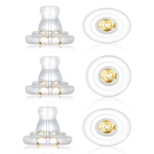Earring Backs,18K Gold Silicone Earring Backs Replacements,Locking Secure Earring Backs for Studs/Droopy Ears,No-Irritate Hypoallergenice Soft Clear Earring Backs for Adults