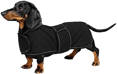 Geyecete Warm Thermal Quilted Dachshund Coat, Dog Winter Coat with Warm Fleece Lining, Outdoor Dog Apparel with Adjustable Bands for Small,Medium, Large Dog -Red-S