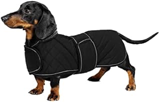 Geyecete Warm Thermal Quilted Dachshund Coat, Dog Winter Coat with Warm Fleece Lining, Outdoor Dog Apparel with Adjustable Bands for Small,Medium, Large Dog -Red-S