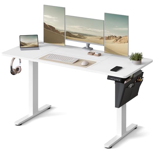 VASAGLE Electric Standing Desk, Height Adjustable Desk, 60 x 140 x (72-120) cm, 4 Memory Heights, Storage Pocket, for Home Office, Study, Cloud White LSD134W02