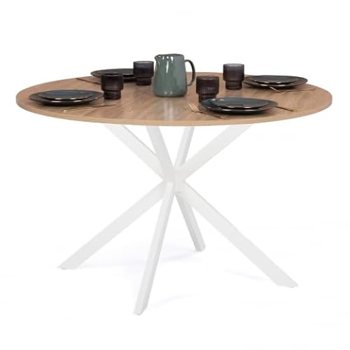 IDMarket Alix - Mesa de comedor redonda para 4-6 personas, diseño de araña, madera y blanco, 110 cm