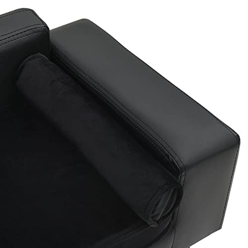 Ziaphsol Hundesofa Schwarz 81x43x31 cm mit Plüsch Kunstleder, gepolsterter Liegeplatz mit waschbarem Kissen für kleine Hunde und Katzen, rutschfeste Holzbeine-4