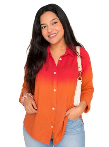 Image of Maaesa Women Handmade Ombre Tie & Dye Rayon Shirt | Relaxed Fit | Lightweight Breathable | Long Sleeve Button-Down | Classic Collar | Casual & Office Wear