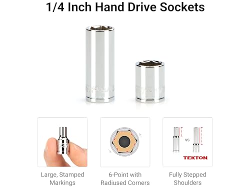 Image of TEKTON 1 /4 Inch Drive 6-Point Socket and Ratchet Set with Rails and Tray, 35-Piece (4-15 mm) | SKT03201