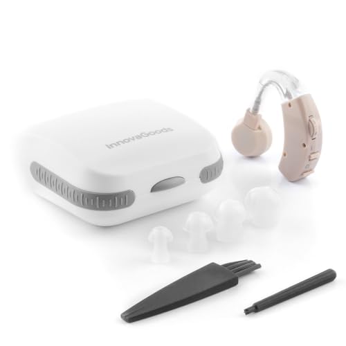 InnovaGoods® Amplificador de sonido retroauricular Welzy, Volumen regulable, botón de ajuste y control, Bastoncillo y cepillo de limpieza incluidos, ideal para personas con problemas de audición