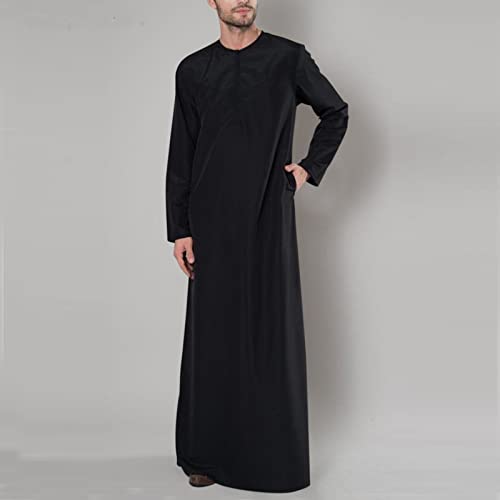 Mens Kaftan Robe Zip Up Long Sleeve Solid Extra Long Robes Gown with Pockets Long Sleeve Muslim Shirt Thobe2