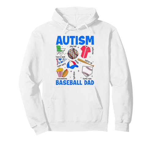 Autism Baseball Dad Papa Autism Awareness Support Autistic Pullover Hoodie