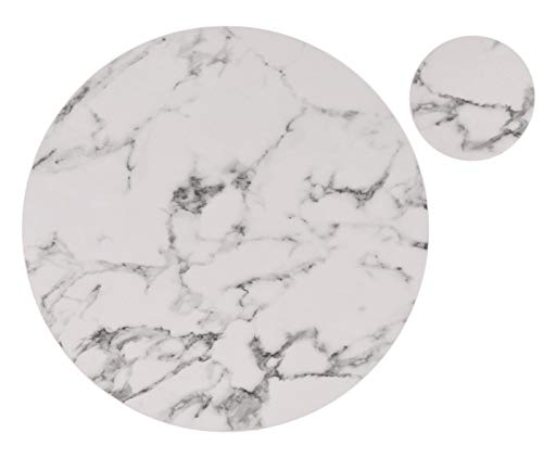 Marble Round Placemats And Coasters, Faux Leather Waterproof Table Mats, Easy To Wipe Off For Kitchen Dining Round Table #TOP6