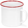 Red co enamelware metal large classic 22 oz round coffee and tea mug with handle solid whitered rim  urban country home decor