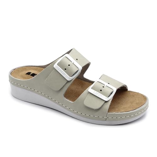 Sabots Mules en Cuir Femme LEON 5012 Chaussons de Maison Confortables