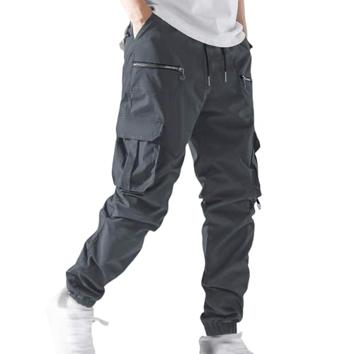 Mens Cargo Joggers Pants Elastic Waist Drawstring Casual Stretch Baggy Trousers Workout Sweatpants with Multi Pockets