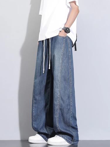 Summer Jeans Men Korean Wide Leg Straight Denim Pants Light Thin Baggy Jeans Trousers4