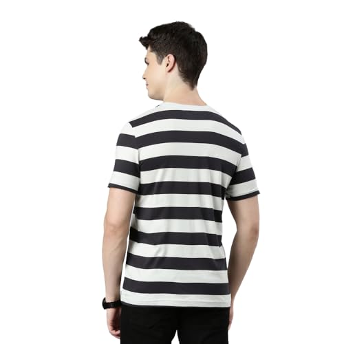 Image of FASO Men's Yarn Dyed Striped T-Shirt | Super Soft Combed Cotton | Sporty Big Stripes | Half Sleeves | Customized Comfort Fit for Smart Casual Wear